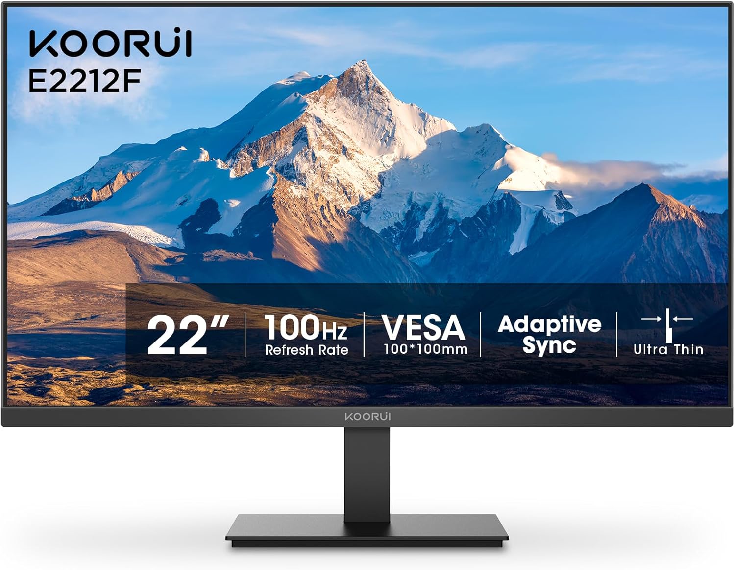KOORUI-22-Inch-Computer-Monitor-Full-HD-1080P-100Hz-PC-Gaming-Screen-VA-Panel-Ultra-Slim-Display-30001-Contrast-Ratio-with-Adpitive-Sync-HDMIVGAVESA-Compatible-100x100mmAudio-Out-Tilt-Black.jpg KOORUI 22 Inch Computer Monitor Full HD 1080P 100Hz PC Gaming Screen VA Panel Ultra-Slim Display 3000:1 Contrast Ratio with Adpitive Sync (HDMI/VGA/VESA Compatible 100x100mm/Audio Out), Tilt, Black - Image 2