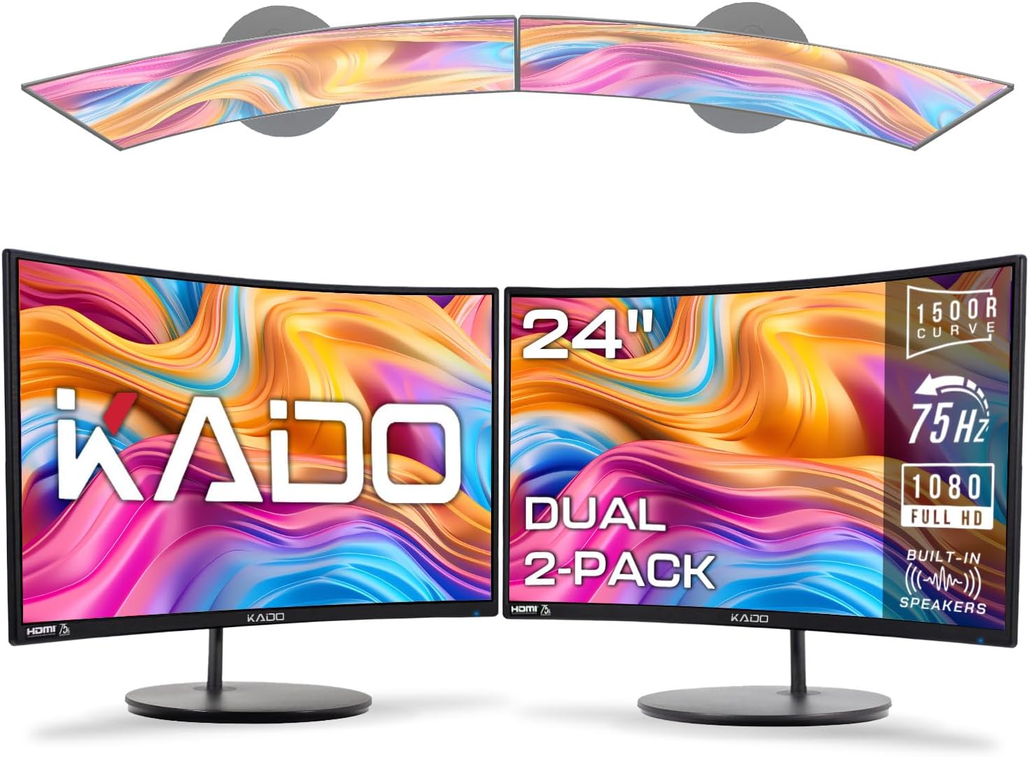 Kado-Dual-Monitor-Setup-2-Pack-24-Curved-1920x1080-Computer-Monitor-1500R-75Hz-VESA-Mount-HDMI-Office-Gaming-Hybrid-Built-in-Speakers-C24X-Dual-Series.jpg Kado Dual Monitor Setup - 2-Pack 24" Curved 1920x1080 Computer Monitor 1500R 75Hz VESA Mount HDMI Office Gaming Hybrid Built-in Speakers (C24X Dual Series) - Image 2