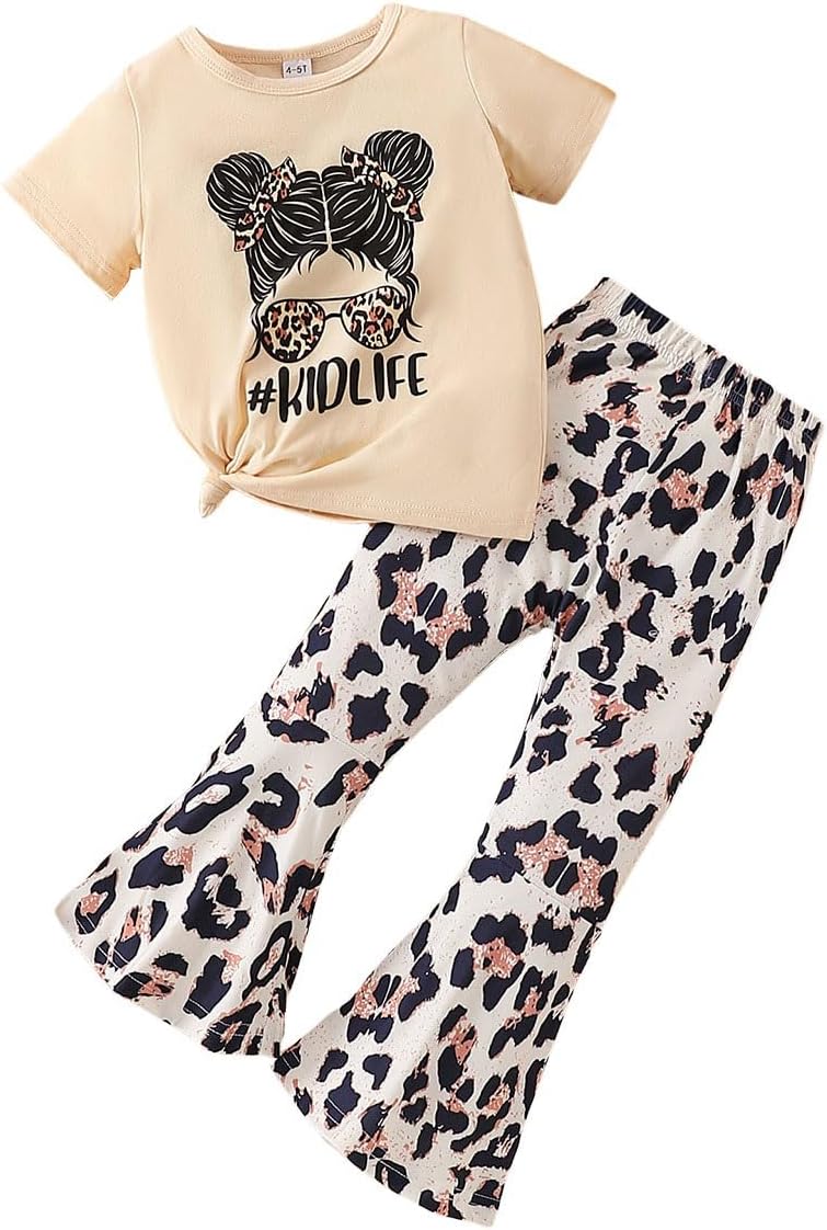 Kids-Toddler-Girl-Clothes-Letter-Print-Graphic-Top-Leopard-Print-Flare-Leg-Pants-2PC-Summer-Clothing-Set.jpg Kids Toddler Girl Clothes Letter Print Graphic Top + Leopard Print Flare Leg Pants 2PC Summer Clothing Set - Image 2