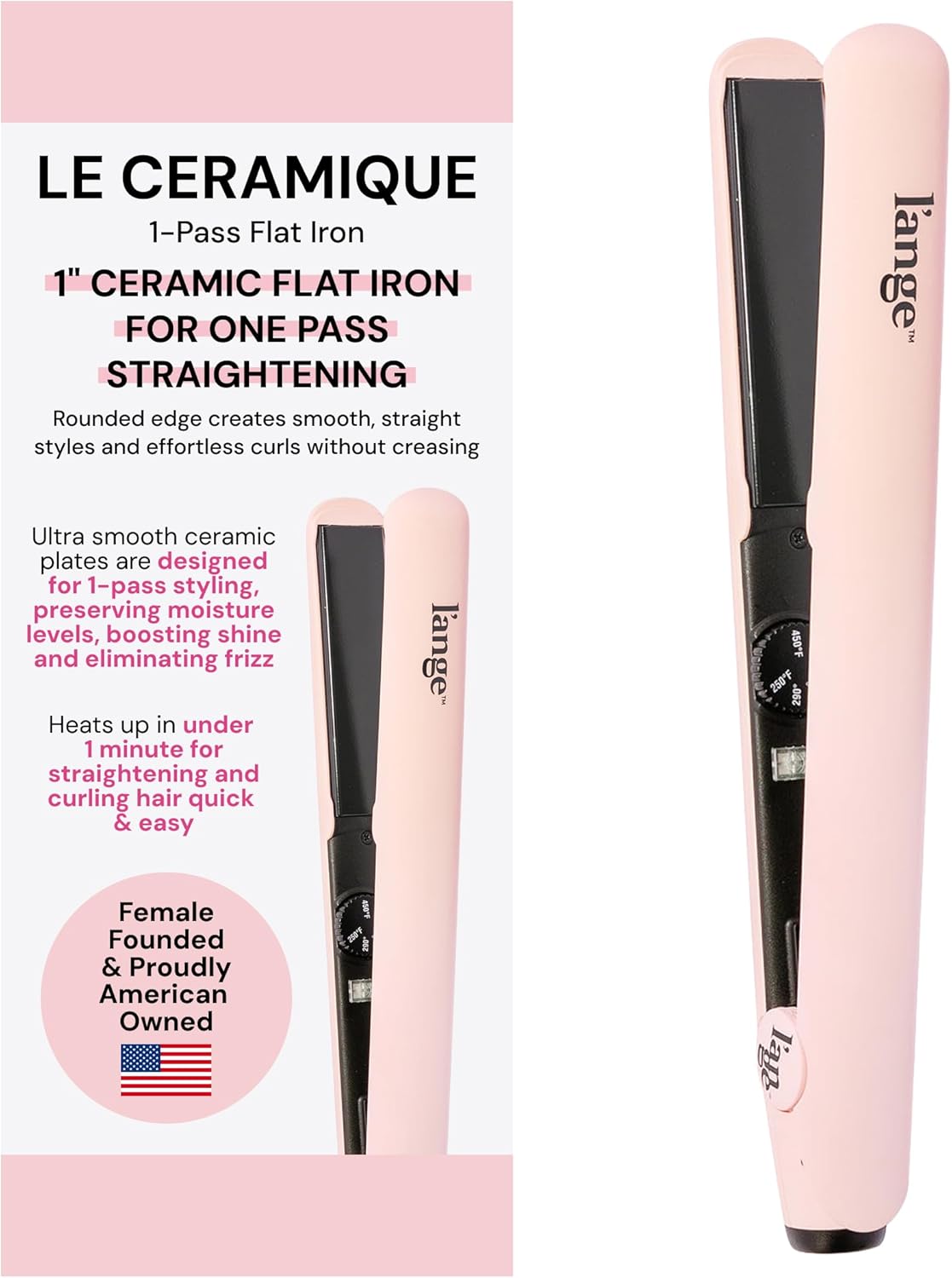 LANGE-HAIR-Le-Ceramique-1-Pass-Flat-Iron-Hair-Straightener-Fast-Heating-Ceramic-Flat-Iron-Best-Hot-Tools-Professional-Hair-Straightener-to-Lock-in-Moisture-Shine-Blush.jpg L'ANGE HAIR Le Ceramique 1-Pass Flat Iron Hair Straightener | Fast Heating Ceramic Flat Iron | Best Hot Tools Professional Hair Straightener to Lock in Moisture & Shine | (Blush) - Image 2