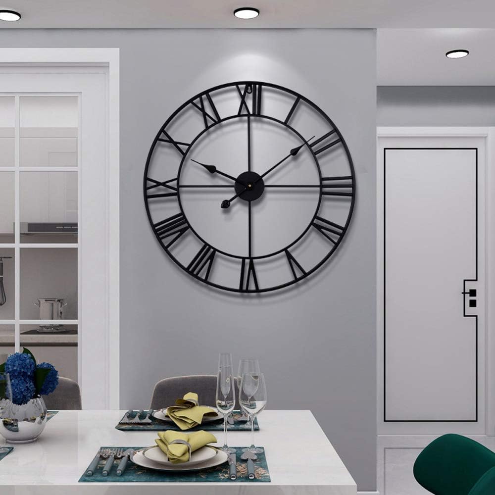 LEIKE-Large-Wall-Clock-24-Completely-Silent-Non-Ticking-Battery-OperatedRustic-Round-Modern-Metal-Wall-Clock-Decor-for-Living-Room-Bedroom-and-Kitchen-60cm-Black-Roman-Number.jpg LEIKE Large Wall Clock, 24" Completely Silent, Non Ticking, Battery-Operated,Rustic Round Modern Metal Wall Clock Decor for Living Room, Bedroom and Kitchen, (60cm, Black-Roman Number) - Image 2