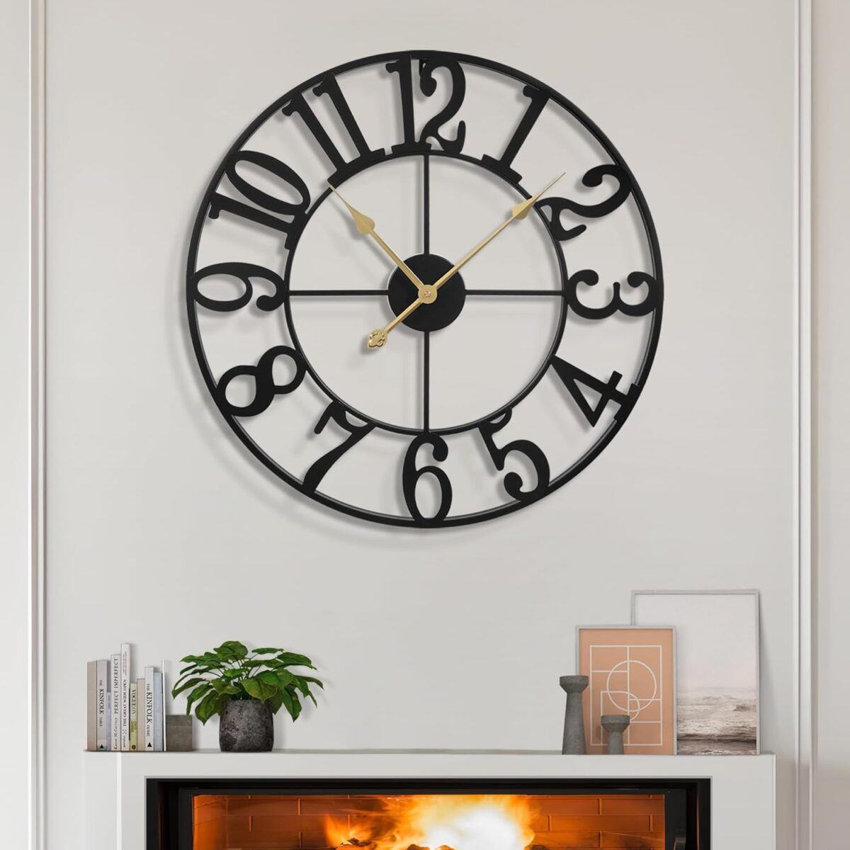 LEIKE Large Wall Clocks,Silent,Non Ticking,Battery Operated Small Vintage Round Modern Metal Wall Clock for Living Room, Bedroom,Kitchen,Farmhouse,Office Decor-13.5 Inch(Black-Arabic Number) - Image 2