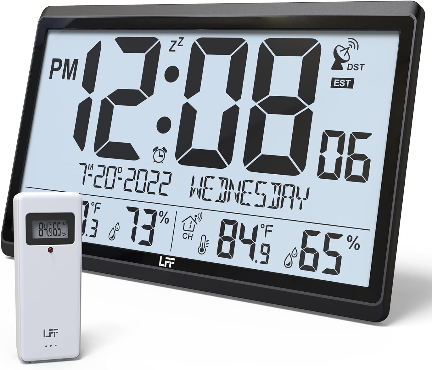 LFF-Atomic-ClockNever-Needs-Setting-Battery-Operated-Atomic-Wall-Clock-with-IndoorOutdoor-Temperature-Humidity-Wireless-Outdoor-Sensor-15-Digital-Wall-Clock-with-4.5-Numbers-Easy-to-Read.jpg LFF Atomic Clock/Never Needs Setting, Battery Operated, Atomic Wall Clock with Indoor/Outdoor Temperature & Humidity, Wireless Outdoor Sensor, 15" Digital Wall Clock with 4.5" Numbers Easy-to-Read - Image 2