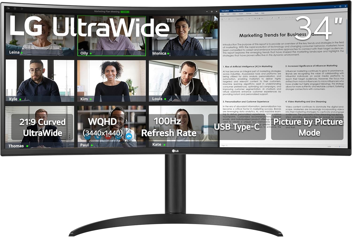 LG-34WR55QK-B-34-inch-UltraWide-WQHD-3440-x-1440-Curved-Computer-Monitor-100Hz-5ms-HDR10-Reader-Mode-HDMI-DisplayPort-USB-Type-C-TiltHeight-Adjustable-Stand-Black.jpg LG 34WR55QK-B 34-inch UltraWide WQHD (3440 x 1440) Curved Computer Monitor, 100Hz, 5ms, HDR10, Reader Mode, HDMI, DisplayPort, USB Type-C, Tilt/Height Adjustable Stand, Black - Image 2