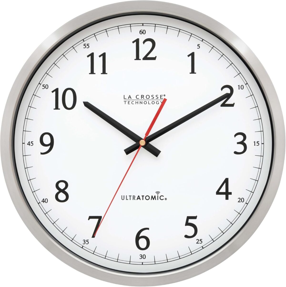 La Crosse Technology 404-1235UA-PL UltrAtomic 14 inch Stainless Steel Wall Clock, Shatterproof Lens, Silver - Image 2