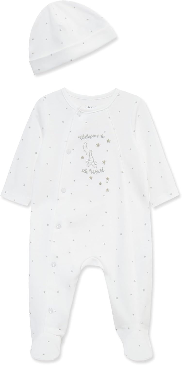 Little-Me-Clothes-for-Baby-Unisex-Gender-Neutral-Sleeper-and-Cap-Set-100-Cotton-Scratch-Free-Tag-Preemie-to-9-Months.jpg Little Me Clothes for Baby Unisex Gender Neutral Sleeper and Cap Set, 100% Cotton Scratch-Free Tag, Preemie to 9 Months - Image 2
