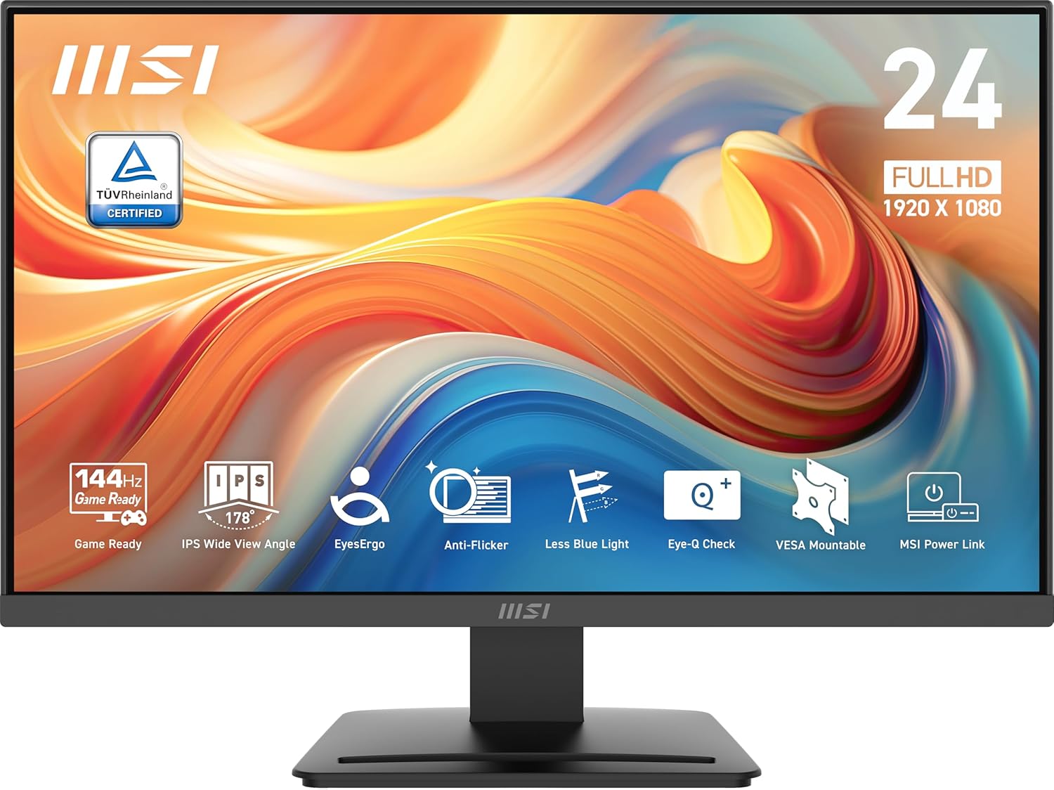 MSI-PRO-MP243L-E14-24-inch-IPS-1920-x-1080-FHD-Gaming-Office-Monitor-144Hz-Adaptive-Synch-HDR-Ready-HDMI-VGA-PortVESA-Mountable-Tilt-4-Side-Slim-Bezel1ms-Black.jpg MSI PRO MP243L E14 24-inch IPS 1920 x 1080 (FHD) Gaming Office Monitor, 144Hz, Adaptive-Synch, HDR Ready, HDMI, VGA Port,VESA Mountable, Tilt, 4-Side Slim Bezel,1ms, Black - Image 2