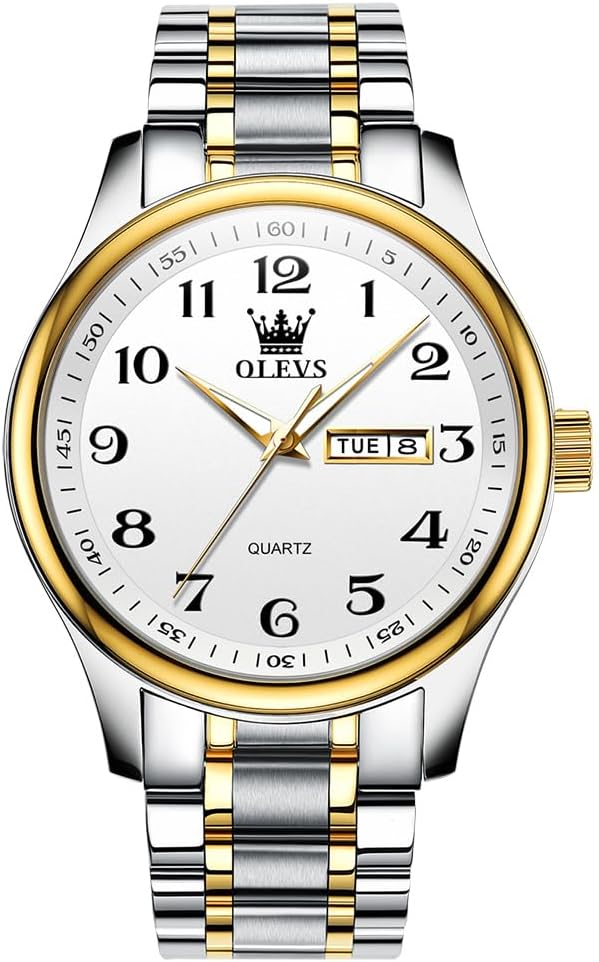 Mens-Casual-Stainless-Steel-Watch-Big-Face-Easy-to-Read-Analog-Quartz-Watch-with-Day-and-Date-Classic-Waterproof-Diamond-Roman-Arabic-Numerals-Dial-Dress-Watch-for-Men-Gold-Silver-Black-Band.jpg Men's Casual Stainless Steel Watch, Big Face Easy to Read Analog Quartz Watch with Day and Date, Classic Waterproof Diamond Roman Arabic Numerals Dial Dress Watch for Men, Gold Silver Black Band - Image 2