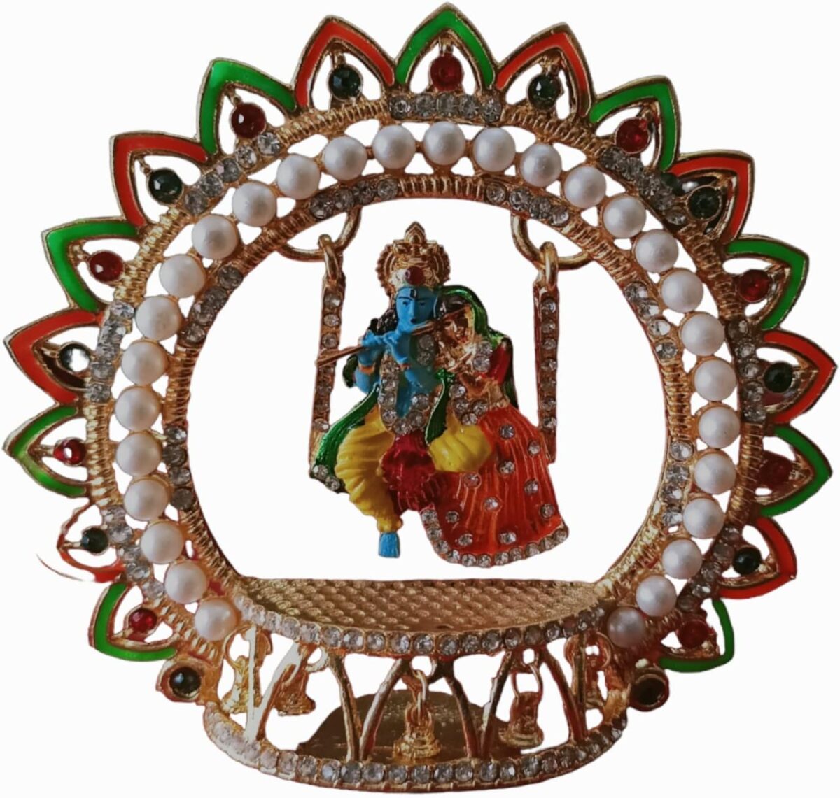 Metal Radha Krishna Idol Size 4" 3.5" inches on Swinging Jhula Idol Statue Showpiece Figurine for car Dashboard Janmashtami jhula (Size 4 X 4 Inches) - Image 2