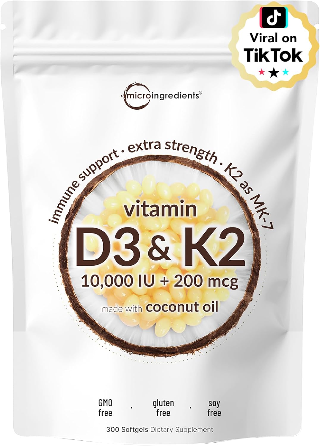 Micro-Ingredients-Vitamin-D3-10000-IU-K2-MK-7-200-mcg-300-Softgels-Virgin-Coconut-Oil-2-in-1-Bone-Immune-Heart-Support-Easy-to-Swallow-Non-GMO.jpg Micro Ingredients Vitamin D3 10,000 IU + K2 MK-7 200 mcg, 300 Softgels | Virgin Coconut Oil | 2-in-1 Bone, Immune & Heart Support | Easy to Swallow, Non-GMO - Image 2