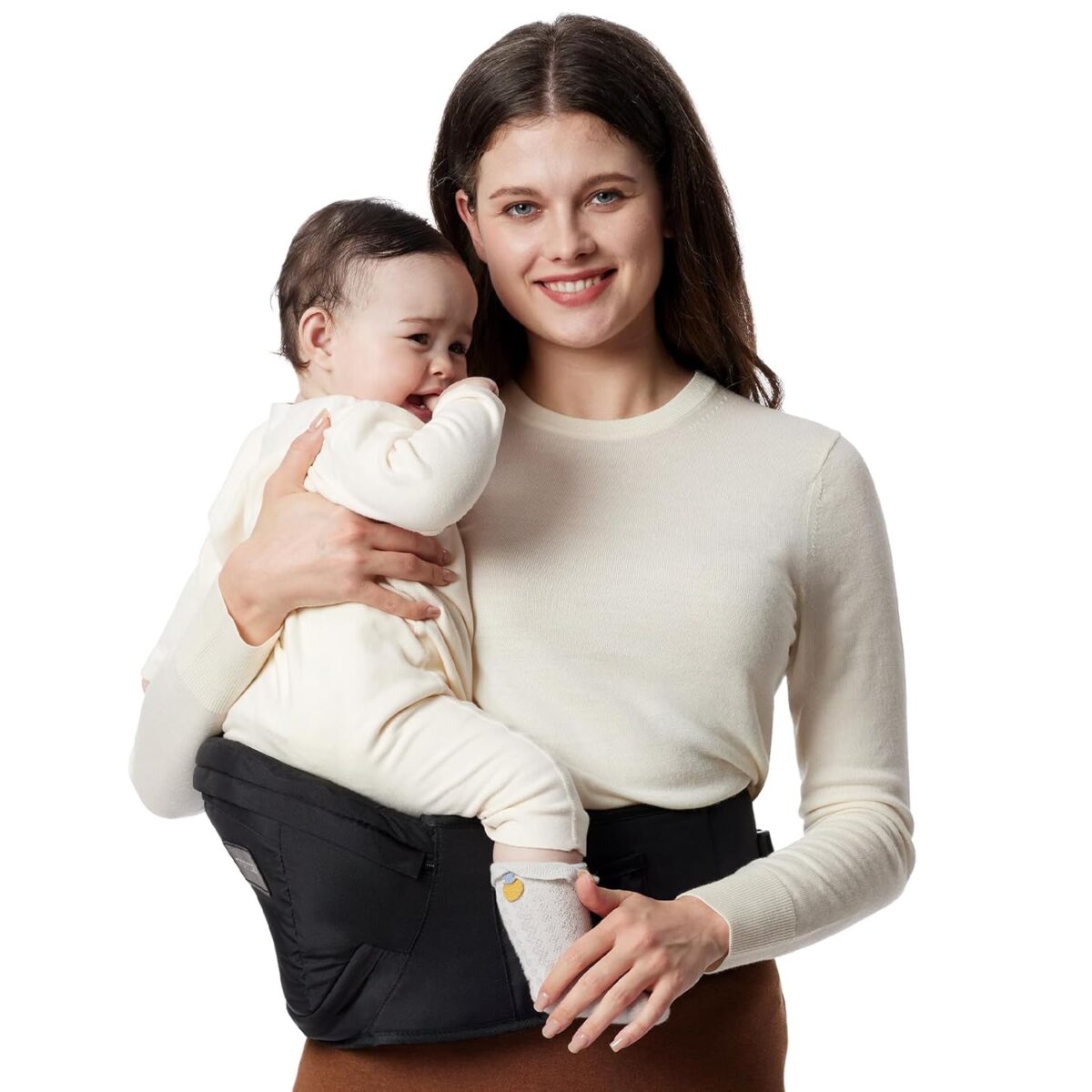 Momcozy Hip Seat Baby Carrier - Adjustable Waistband with Original 3D Belly Protector, Ergonomic Carrier with Various Pockets for Newborns & Toddlers up to 45lbs (Black, Medium) - Image 2