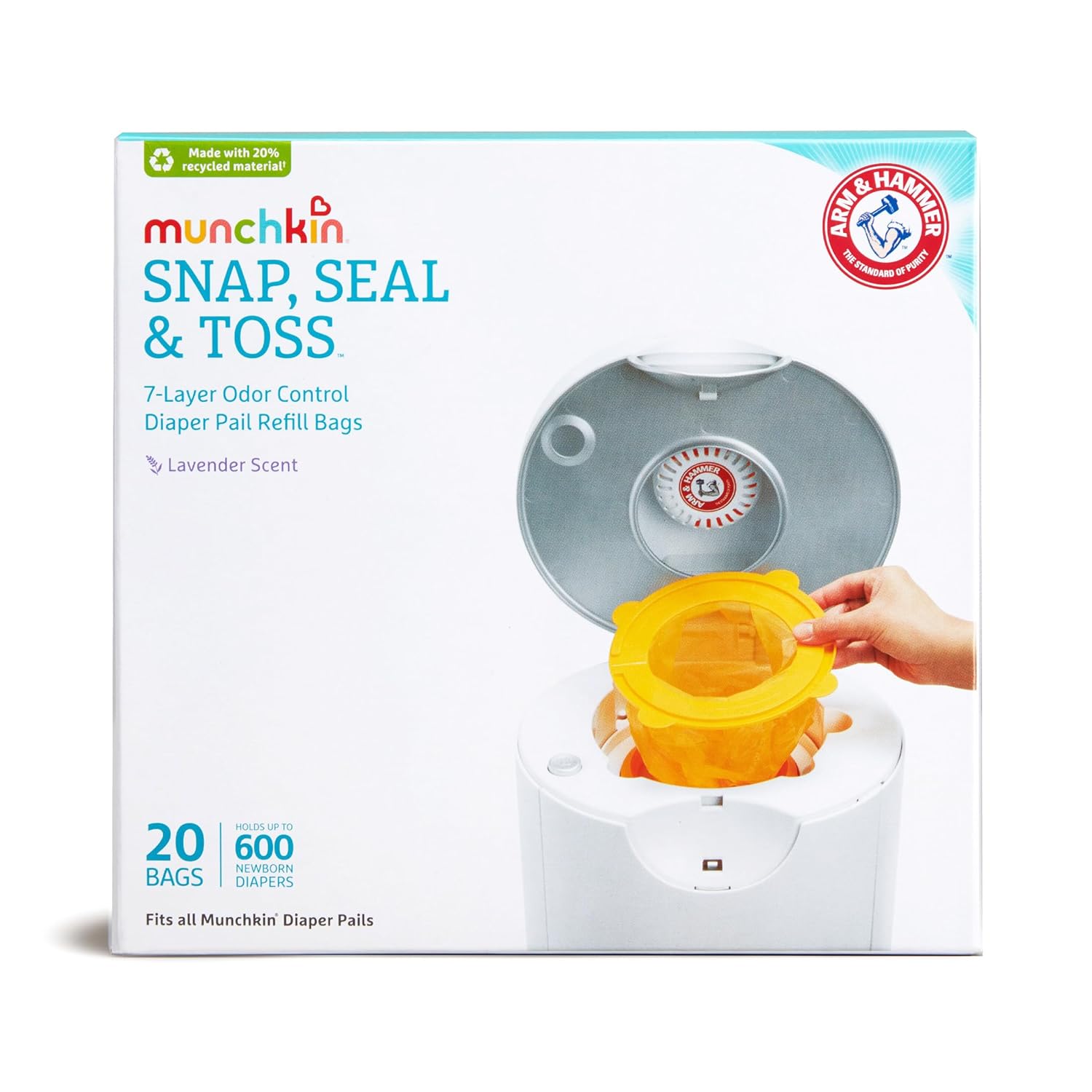 Munchkin®-Arm-Hammer-Diaper-Pail-Snap-Seal-Toss™-Refill-Bags-Holds-up-to-600-Newborn-Diapers-20-Pack.jpg Munchkin® Arm & Hammer Diaper Pail Snap, Seal & Toss™ Refill Bags, Holds up to 600 Newborn Diapers, 20 Pack - Image 2