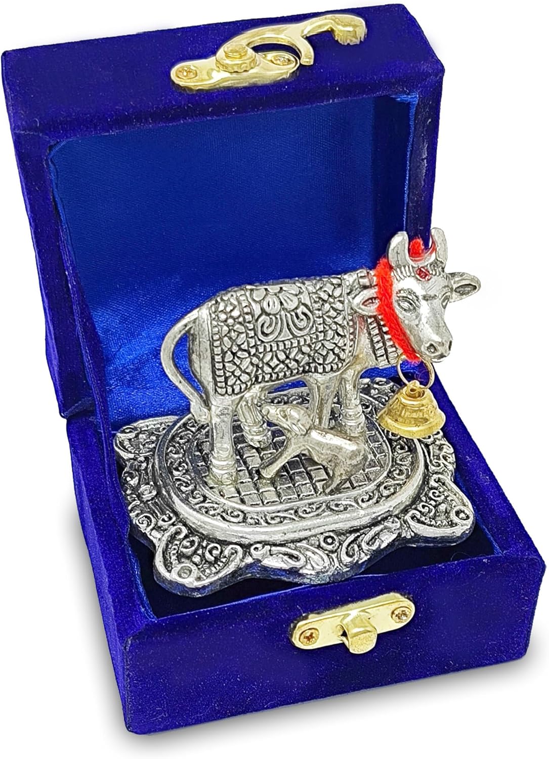 NOBILITY-Pooja-Items-Diwali-Gift-Silver-Antique-Small-Kamdhenu-Cow-and-Calf-with-Blue-Box-Metal-Statue-Decorative-Item-Showpiece-for-Home-Office-Decoration-Wedding-Return-Gifts.jpg NOBILITY Pooja Items Diwali Gift Silver Antique Small Kamdhenu Cow and Calf with Blue Box Metal Statue Decorative Item Showpiece for Home Office Decoration Wedding Return Gifts - Image 2