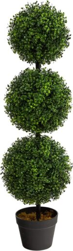 Nearly Natural 3ft. Artificial Triple Ball Boxwood Topiary Tree (Indoor/Outdoor) T2021, Green - Image 2