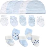 Newborn Baby Boy Girl Caps Mittens Socks Set Cotton Baby Essentials Accessories (Hats+Gloves+Socks) - Image 2