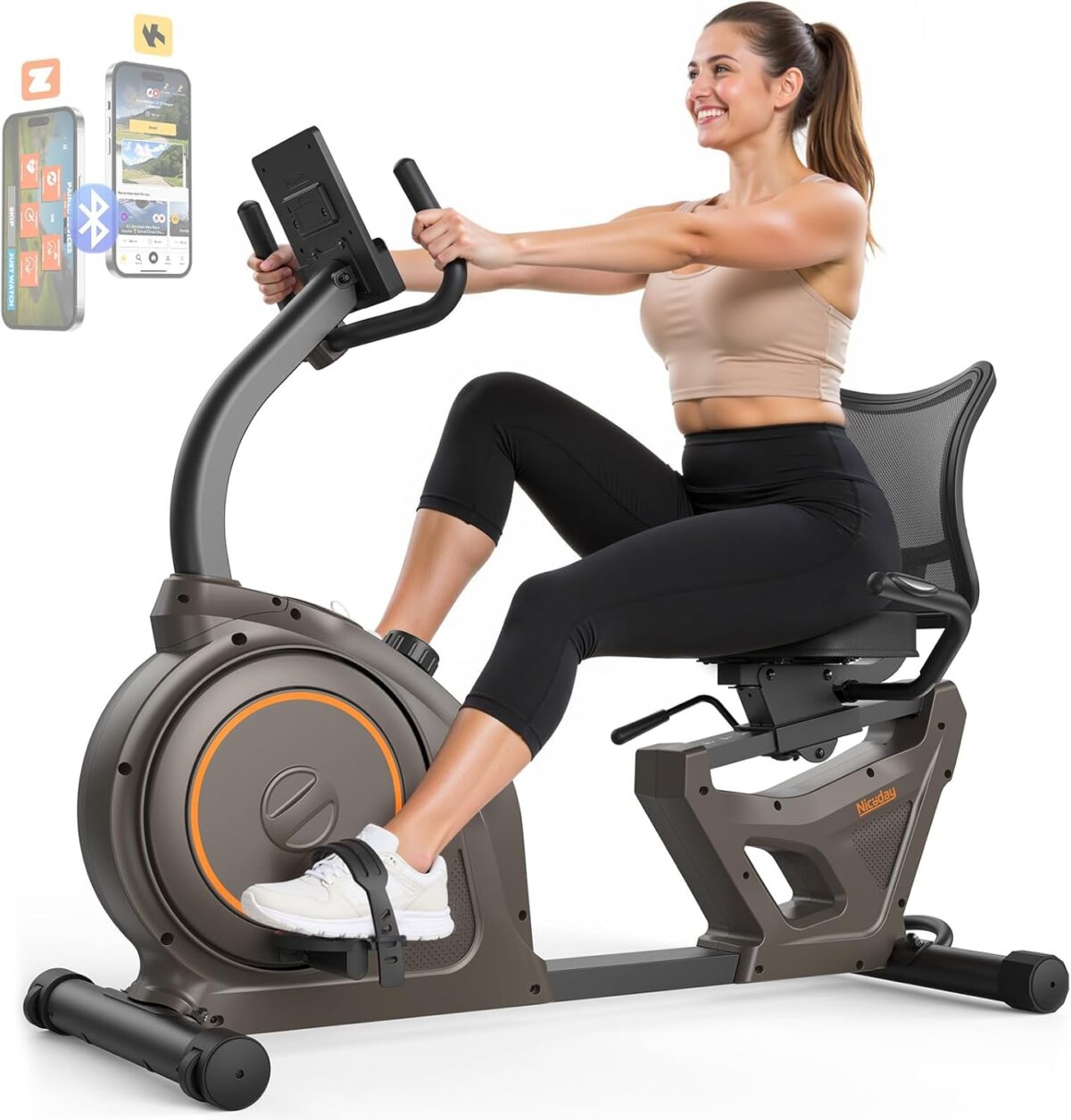 Niceday Recumbent Exercise Bike, Recumbent Bike for Home, Recumbent Stationary Bike 400LBS Weight Capacity, Magnetic Recumbent Bike with Smart APP, LCD Monitor, Heart Rate Handle - Image 2
