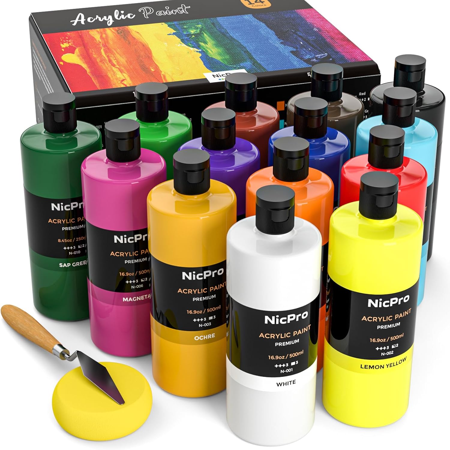 Nicpro-14-Colors-Large-Bulk-Acrylic-Paint-Set-16.9-oz500-ml-Rich-Art-Painting-Supplies-Non-Toxic-for-Multi-Surface-Pumpkin-Canvas-Wood-Ceramic-Leather-Fabric-Craft-for-Kids-Adult-with-Color-Wheel.jpg Nicpro 14 Colors Large Bulk Acrylic Paint Set (16.9 oz,500 ml) Rich Art Painting Supplies, Non Toxic for Multi Surface Pumpkin Canvas Wood Ceramic Leather Fabric Craft, for Kids Adult with Color Wheel - Image 2