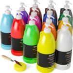 Nicpro 14 Colors Large Bulk Acrylic Paint Set (33.8 oz, 1000 ml) Rich Art Painting Supplies, Non Toxic for Multi Surface Canvas Wood Leather Fabric Stone Craft, for Kid & Adult with Pump, Color Wheel - Image 2