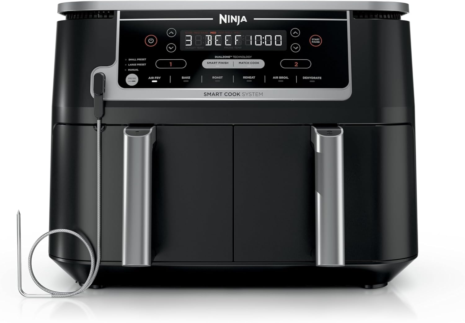 Ninja-DZ550-Foodi-10-Quart-6-in-1-DualZone-Smart-XL-Air-Fryer-with-2-Independent-Baskets-Smart-Cook-Thermometer-for-Perfect-Doneness-Match-Cook-Smart-Finish-to-Roast-Dehydrate-More-Grey.jpg Ninja DZ550 Foodi 10 Quart 6-in-1 DualZone Smart XL Air Fryer with 2 Independent Baskets, Smart Cook Thermometer for Perfect Doneness, Match Cook & Smart Finish to Roast, Dehydrate & More, Grey - Image 2