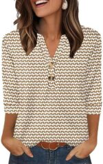 OFEEFAN Womens Tops 3/4 Sleeve Henley Shirts for Women Fall Fashion 2025 School Outfits for Teachers - Image 2