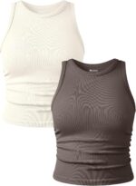 OQQ Women's 2 Piece Tank Tops Crew Neck Sleeveless Basic Stretch Casusal Yoga Crop Camis - Image 2