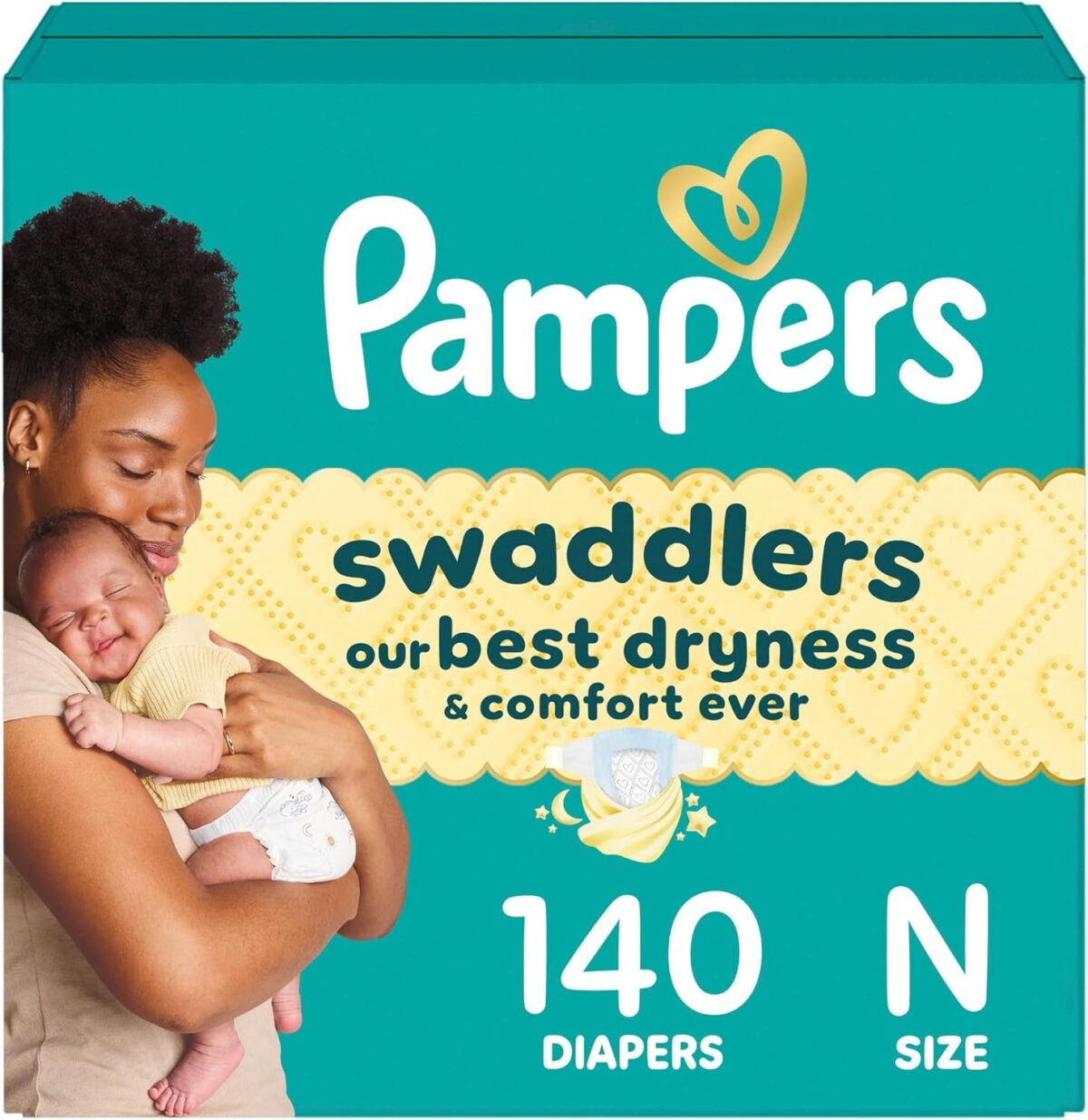 Pampers Swaddlers Diapers, Size 0 (up to 10 lbs), 140 Count, Absorbent, Keeps Baby Dry and Comfortable, Skin Safe Disposable Baby Diaper (Packaging May Vary) - Image 2