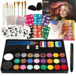 Pintada 26 Color Face Painting Kit for Kids - Non-Toxic Water Activated Face Paint Palette with Brush, Stencils, Gems - For Halloween, Carnivals, Costume Parties, Body Art, Fairs & Creative Events. - Image 2