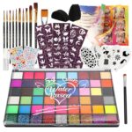 Pintada 54 Color Face Painting Kit for Kids - Non Toxic Water Activated Face Paint Palette with Stencils, Brushes, Gems & Book. For Halloween, Carnival, Party; Costume Makeup for Creative Activities - Image 2