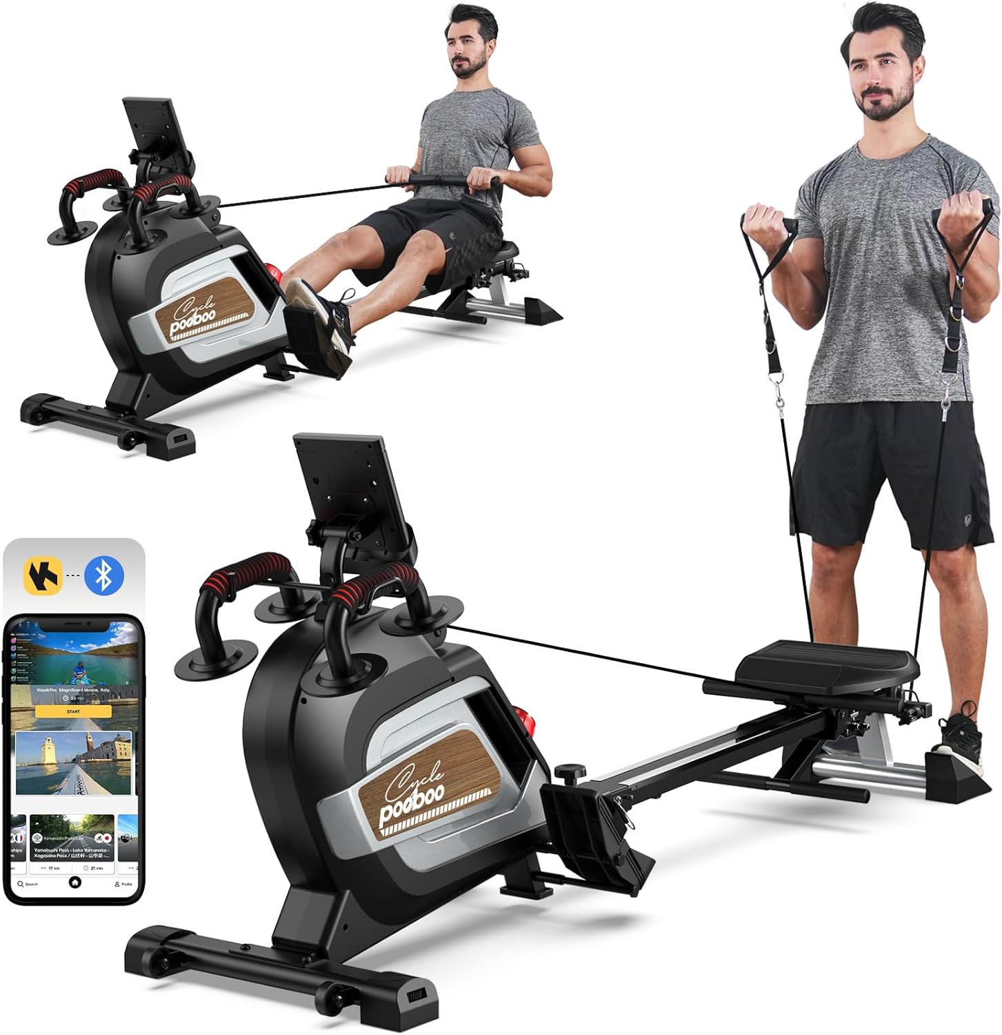 Pooboo-Magnetic-Rowing-Machine-360-LB-Weight-Capacity-folding-rower-with-Combination-Strength-exercise-Tablet-Holder-and-Comfortable-Seat-Cushion-Rower-for-Home-Use.jpg Pooboo Magnetic Rowing Machine 360 LB Weight Capacity, folding rower with Combination Strength exercise, Tablet Holder and Comfortable Seat Cushion, Rower for Home Use - Image 2