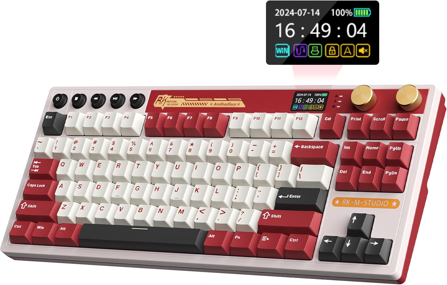 RK-ROYAL-KLUDGE-M87-Wireless-Gaming-Keyboard-with-Screen-and-Dual-Knob-75-Percent-2.4GhzBluetoothUSB-C-Mechanical-Keyboard-with-Gasket-Structure-RGB-Backlit-Hot-Swappable-Cream-Switch-Red.jpg RK ROYAL KLUDGE M87 Wireless Gaming Keyboard with Screen and Dual Knob, 75% Percent 2.4Ghz/Bluetooth/USB-C Mechanical Keyboard with Gasket Structure, RGB Backlit Hot Swappable Cream Switch, Red - Image 2
