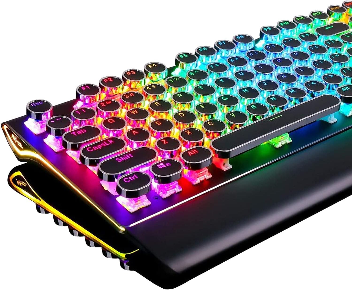 RK-ROYAL-KLUDGE-S108-Typewriter-Keyboard-Retro-Mechanical-Gaming-Keyboard-Wired-108-Keys-with-RGB-Backlit-Sidelight-Detachable-Wrist-Rest-Round-Keycaps-Blue-Switches-Black.jpg RK ROYAL KLUDGE S108 Typewriter Keyboard, Retro Mechanical Gaming Keyboard Wired 108 Keys with RGB Backlit Sidelight, Detachable Wrist Rest, Round Keycaps Blue Switches - Black - Image 2