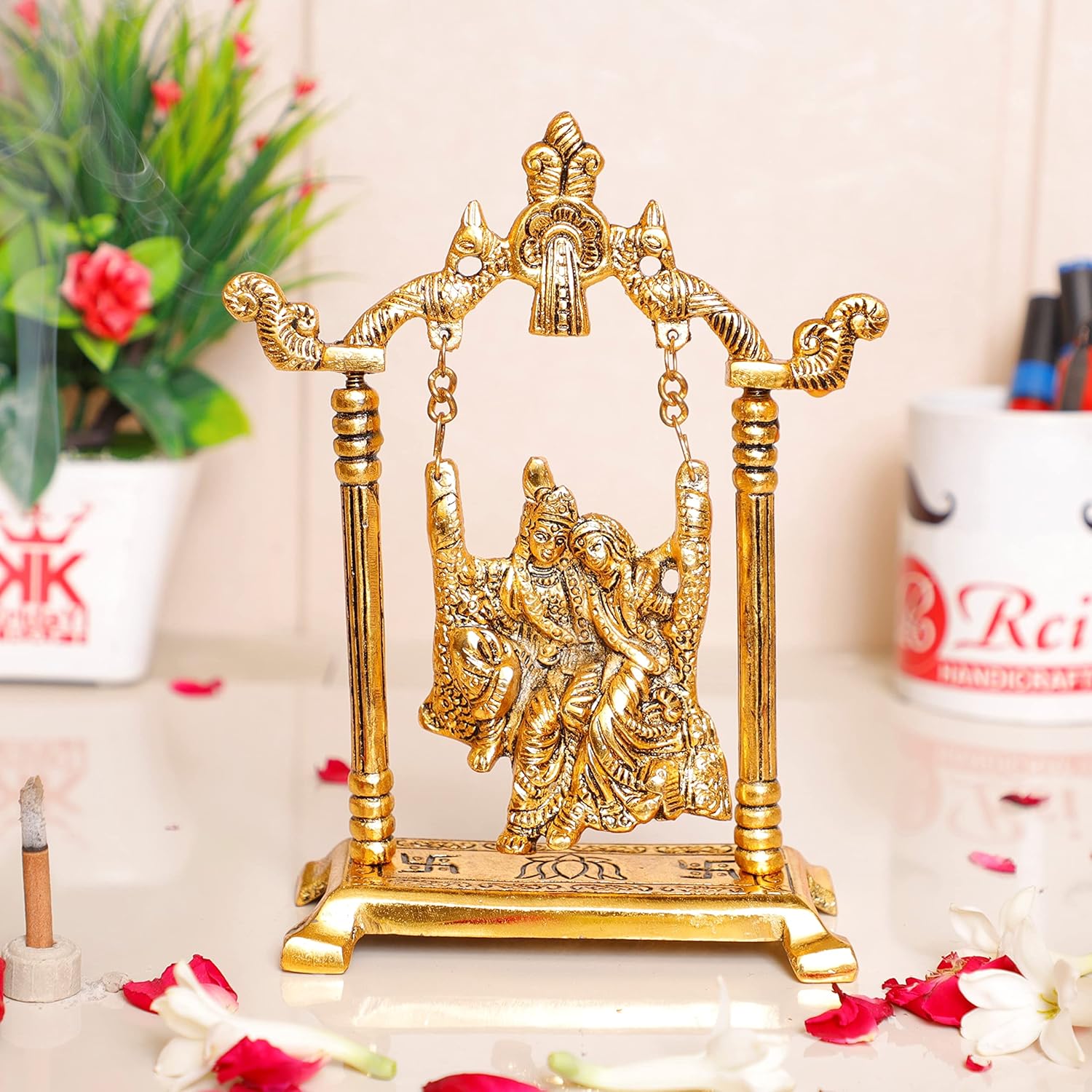 Radha-Krishna-on-Swing-jhula-Metal-Statue-Gold-Plated-Decor-Your-HomeOffice-Radha-Krishna-MurtiShowpiece-FigurinesReligious-Idol-Gift-Article.jpg Radha Krishna on Swing jhula Metal Statue Gold Plated Decor Your Home,Office & Radha Krishna Murti,Showpiece Figurines,Religious Idol Gift Article... - Image 2