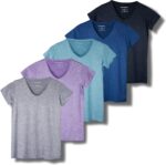 Real Essentials 5 Pack: Women's Dry Fit Short Sleeve V Neck Workout Top - Fitness Gym Athletic Yoga T-Shirt (Plus Available) - Image 2
