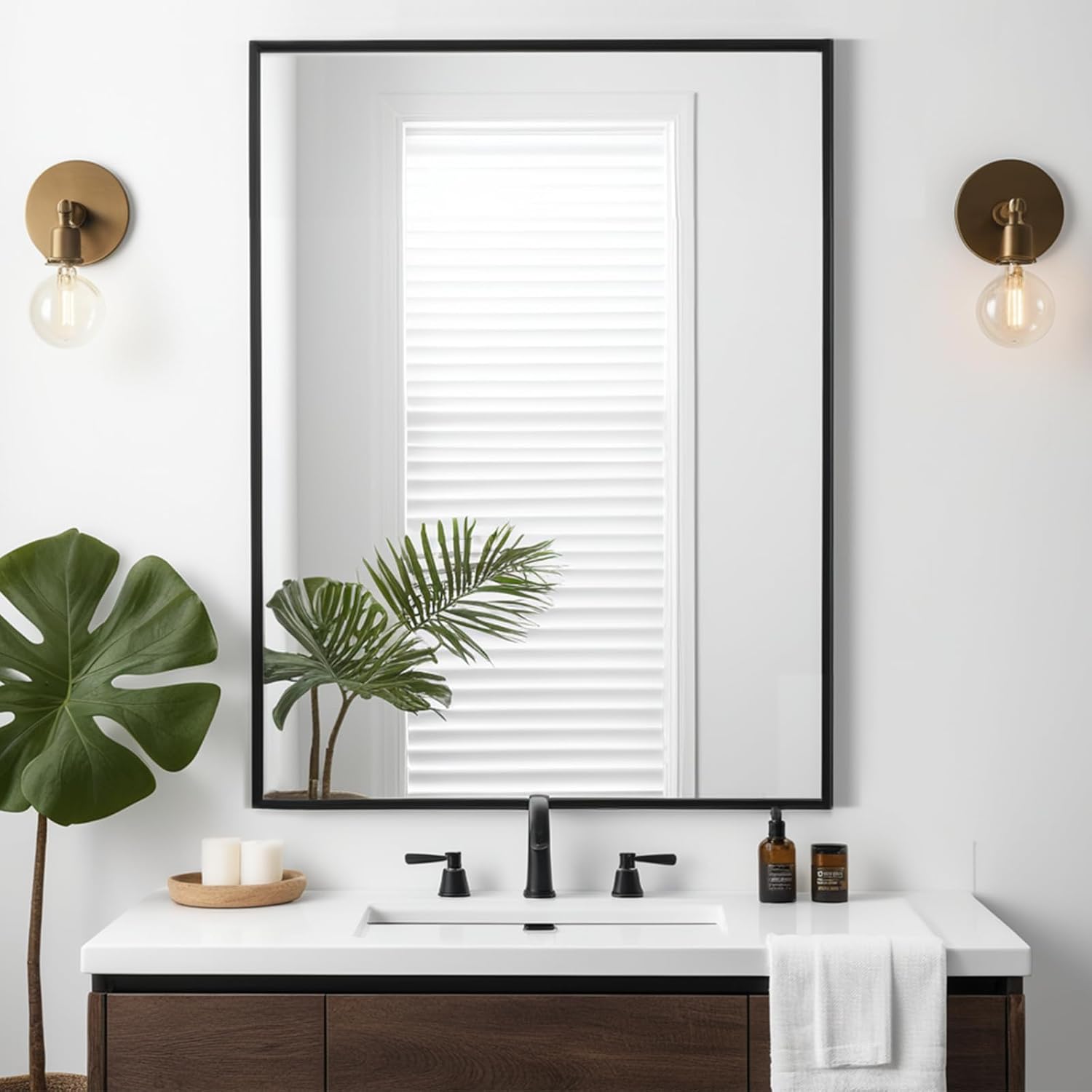 Rectangle-Bathroom-Mirror-28x34-inch-Large-Mirror-with-Black-Frame-Rectangular-Vanity-Mirror-28-X-34-Modern-Matte-Wall-Mounting-Mirrors-Hang-Horizontal-or-Vertical.jpg Rectangle Bathroom Mirror 28x34 inch, Large Mirror with Black Frame, Rectangular Vanity Mirror 28" X 34", Modern Matte Wall Mounting Mirrors, Hang Horizontal or Vertical - Image 2