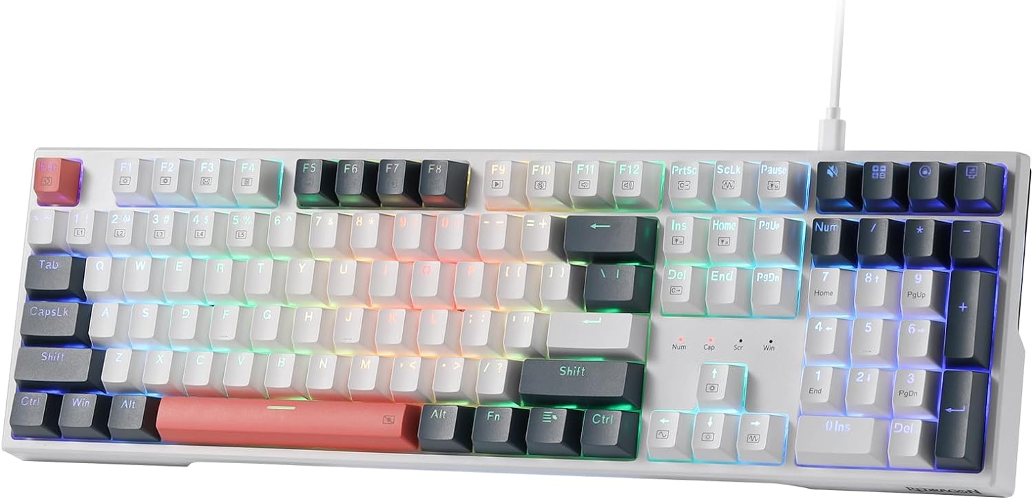 Redragon-K668-RGB-Gaming-Keyboard-108-Keys-Wired-Mechanical-Keyboard-wExtra-4-Hotkeys-Sound-Absorbing-Foams-Upgraded-Hot-swappable-Socket-Mixed-Color-Keycaps-x-2-Sets-Red-Switch.jpg Redragon K668 RGB Gaming Keyboard, 108 Keys Wired Mechanical Keyboard w/Extra 4 Hotkeys, Sound Absorbing Foams, Upgraded Hot-swappable Socket, Mixed Color Keycaps x 2 Sets, Red Switch - Image 2