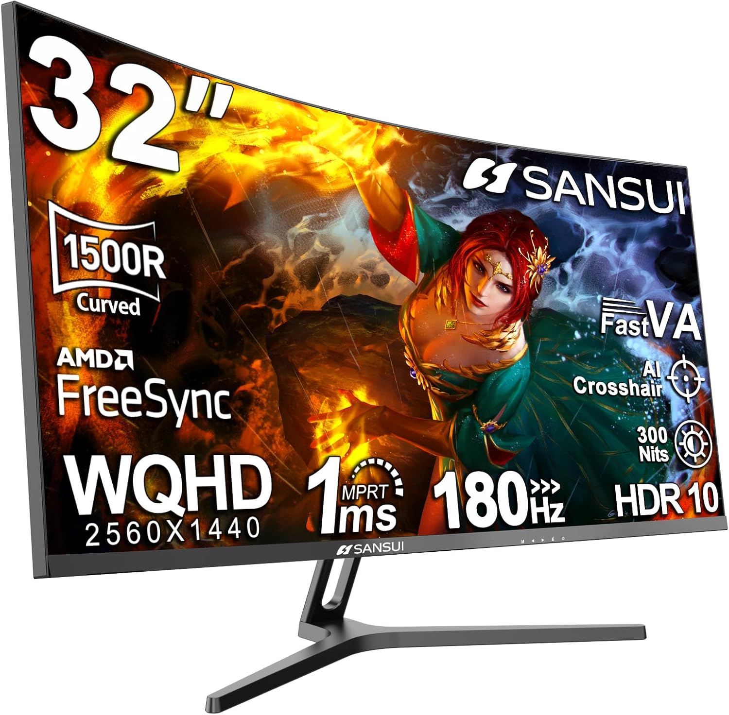 SANSUI-32-Inch-Curved-Gaming-Monitor-WQHD-2560-x-1440-180Hz-Curved-1500R-Fast-VA1msOD-HDR-300nits-sRGB-125-DCI-P3-95-FreeSync-HDMI-x2-DP1.4x2DP-Cable-Included.jpg SANSUI 32-Inch Curved Gaming Monitor WQHD 2560 x 1440 180Hz Curved 1500R -Fast VA,1ms(OD), HDR, 300nits, sRGB 125%, DCI-P3 95%, FreeSync, HDMI x2, DP1.4x2(DP Cable Included) - Image 2