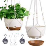 Set of 2-10 Inch Hanging Planters for Indoor Plants with Self-Watering Includes Hanging Pots for Plants, Outdoor Hanging Plant Pot with Drainage, and 2 Types of Hanging Baskets Hangers (White, 10inch) - Image 2