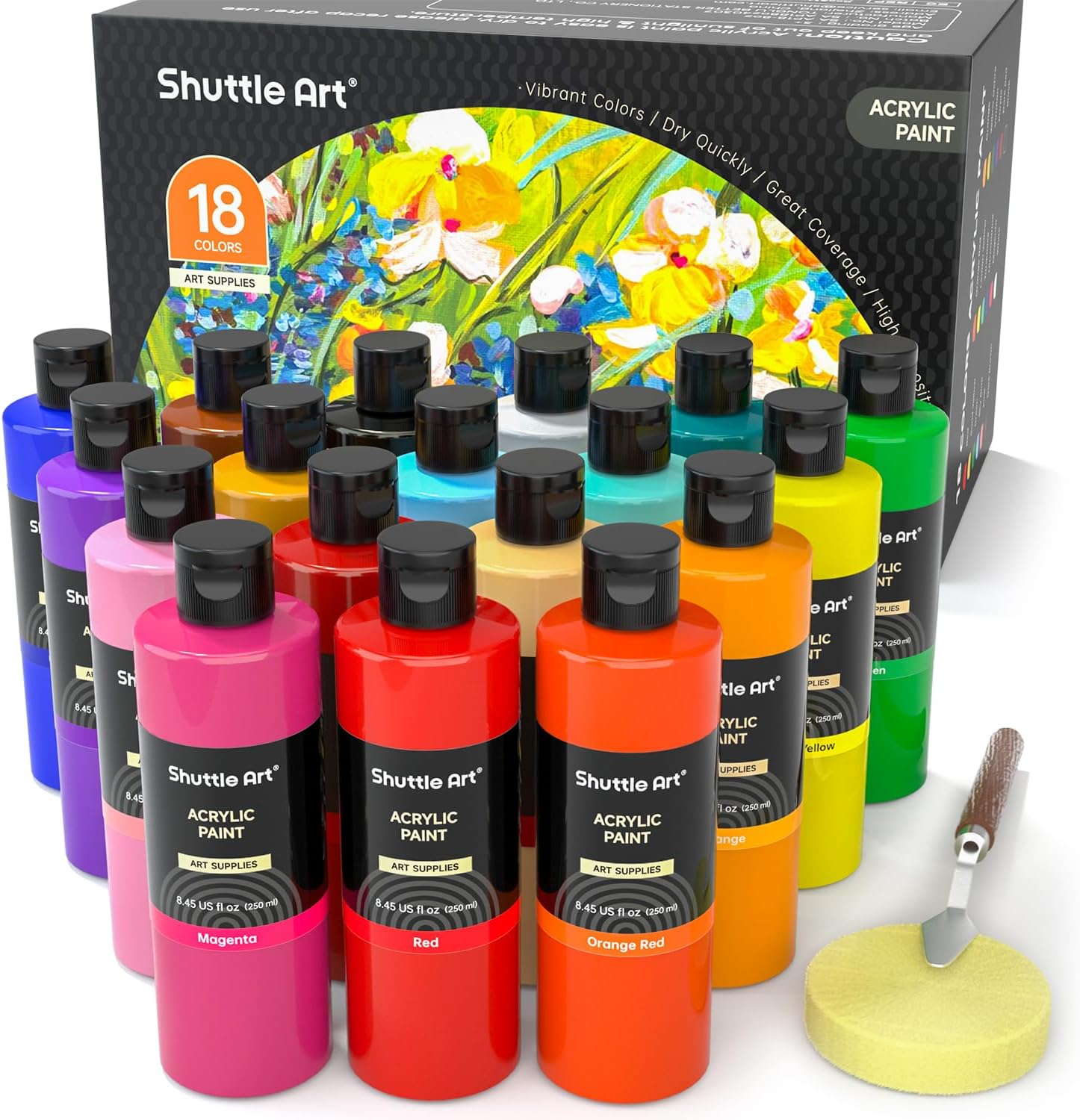 Shuttle-Art-18-Colors-Acrylic-Paint-Bottle-Set-250ml8.45oz-Rich-Pigmented-Bulk-Painting-Supplies-for-Artists-Beginners-and-Kids-on-Rocks-Crafts-Canvas-Wood-Ceramic.jpg Shuttle Art 18 Colors Acrylic Paint Bottle Set (250ml/8.45oz), Rich Pigmented Bulk Painting Supplies for Artists, Beginners and Kids on Rocks Crafts Canvas Wood Ceramic - Image 2