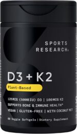 Sports Research® Vitamin D3 + K2 w/ Coconut Oil - Vegan Vitamin D 5000iu & Mk7 Vitamin K 100mcg for Bone & Immune Support - Vegan Certified · Non-GMO · Soy Free - 60 Softgels - Image 2