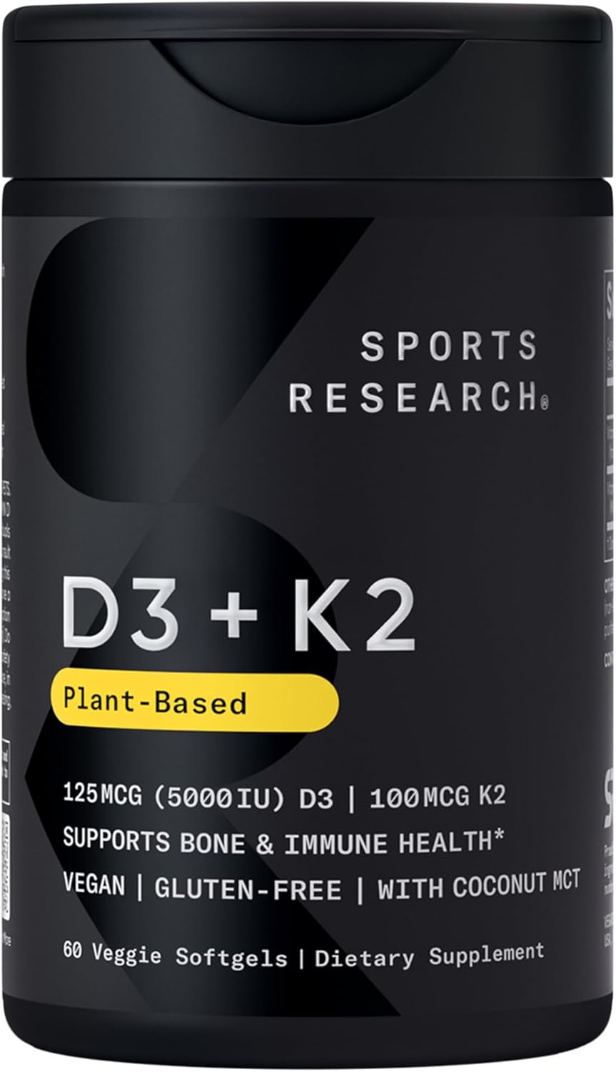 Sports-Research®-Vitamin-D3-K2-w-Coconut-Oil-Vegan-Vitamin-D-5000iu-Mk7-Vitamin-K-100mcg-for-Bone-Immune-Support-Vegan-Certified-·-Non-GMO-·-Soy-Free-60-Softgels.jpg Sports Research® Vitamin D3 + K2 w/ Coconut Oil - Vegan Vitamin D 5000iu & Mk7 Vitamin K 100mcg for Bone & Immune Support - Vegan Certified · Non-GMO · Soy Free - 60 Softgels - Image 2