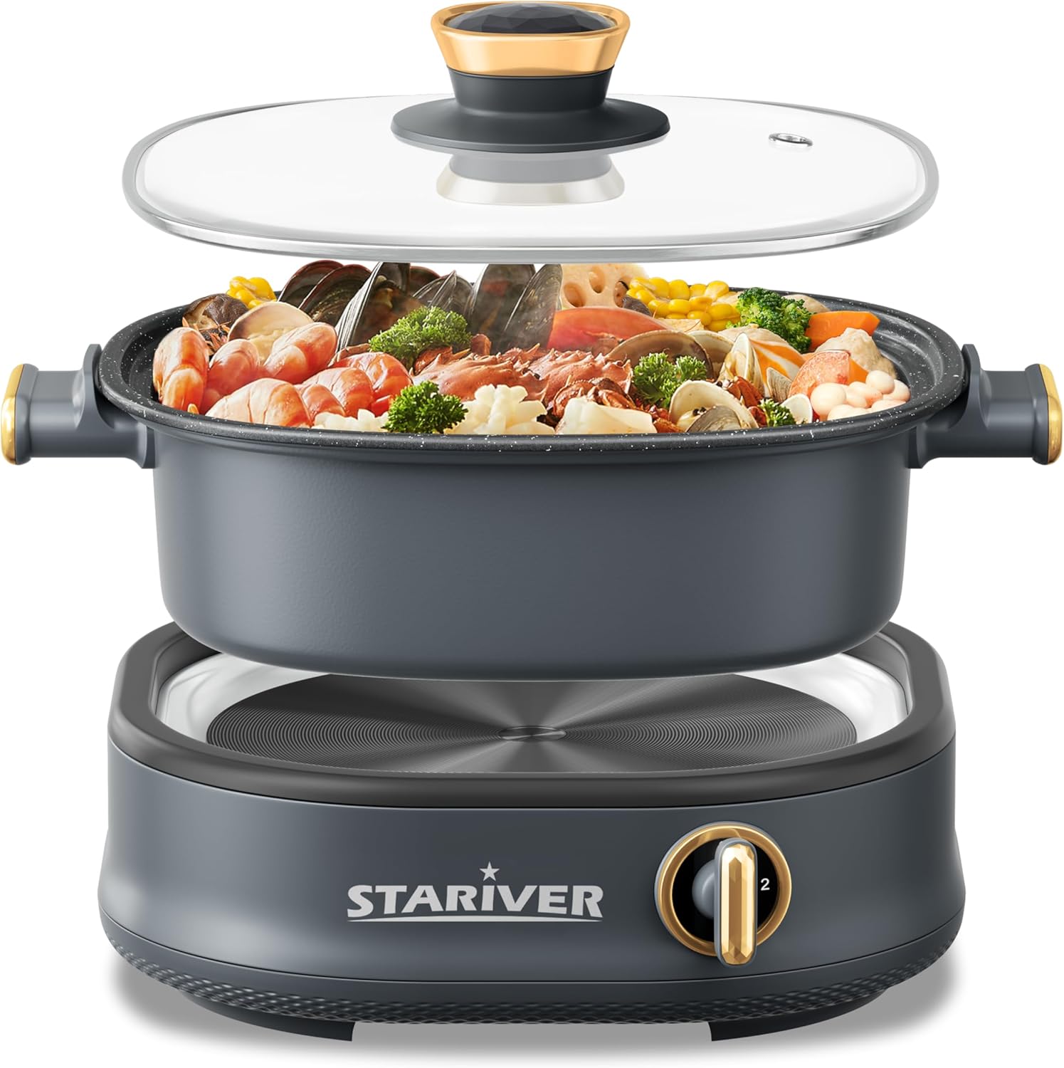 Stariver-3L-Electric-Hot-Pot-with-Dual-Power-Control-and-Non-StickElectric-Shabu-Shabu-Pot-with-Removable-Pot-Electric-Pot-with-Tempered-Glass-Lid-for-Party-Family-Dinners.jpg Stariver 3L Electric Hot Pot with Dual-Power Control and Non-Stick,Electric Shabu Shabu Pot with Removable Pot, Electric Pot with Tempered Glass Lid for Party, Family Dinners - Image 2