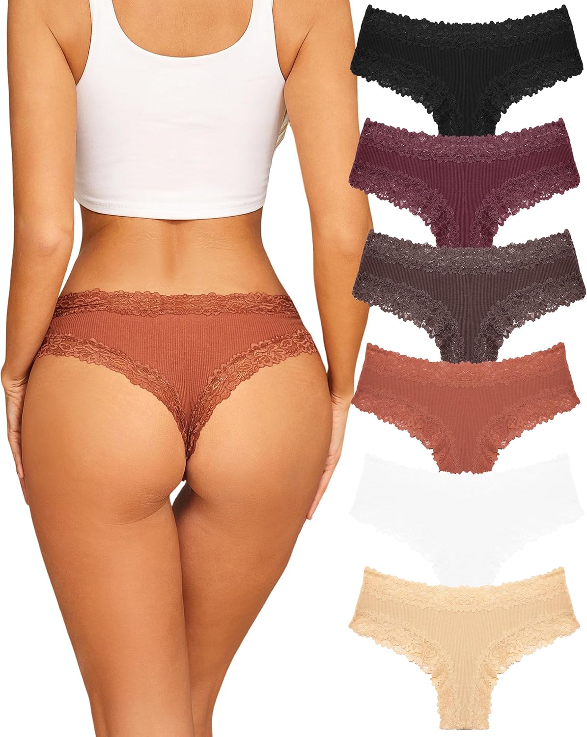 Sth-Big-Womens-Cotton-Underwear-Sexy-Lace-Brazilian-Panties-Soft-Breathable-Cotton-Bikini-for-Ladies-6-Pack.jpg Sth Big Womens Cotton Underwear Sexy Lace Brazilian Panties Soft Breathable Cotton Bikini for Ladies 6 Pack - Image 2