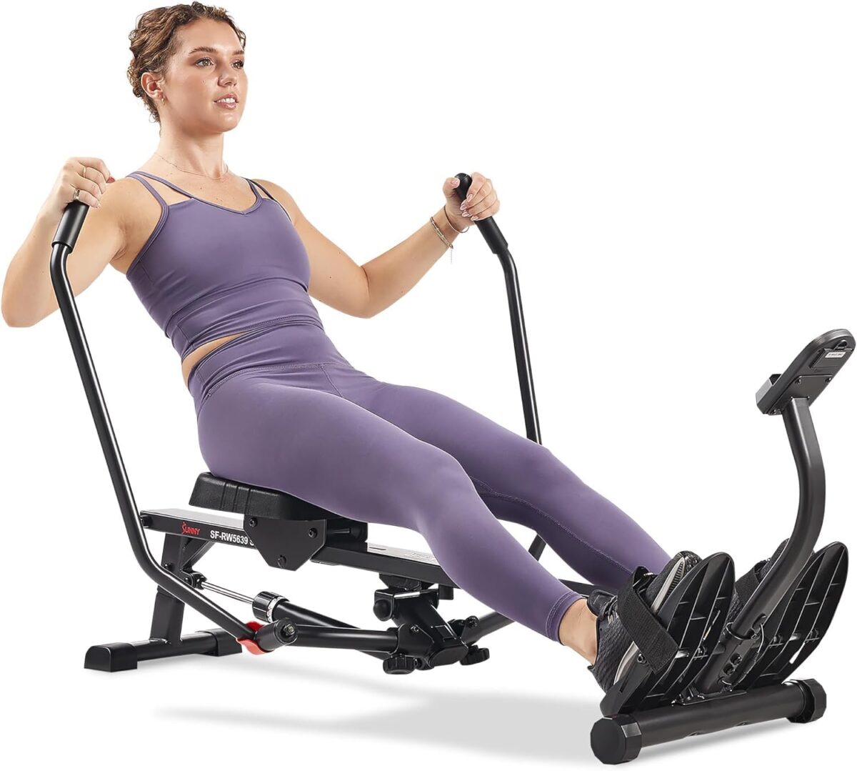 Sunny Health & Fitness Compact Full-Motion Rowing Machine w/Adjustable Resistance, Low-Impact Full-Body Workout Rower w/Long Slide Rail, Space-Saving Design, Optional Free SunnyFit App Connection - Image 2