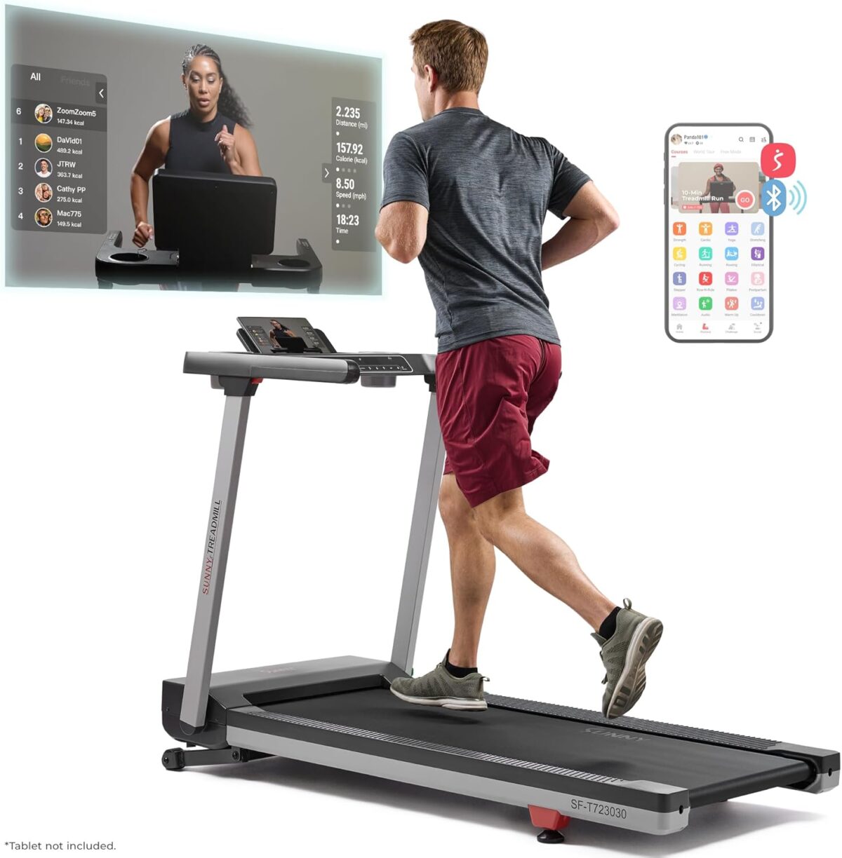 Sunny Health & Fitness Fully Assembled OneClick-Fold 20" Smart Treadmill with Auto Incline & SunnyFit App - Image 2