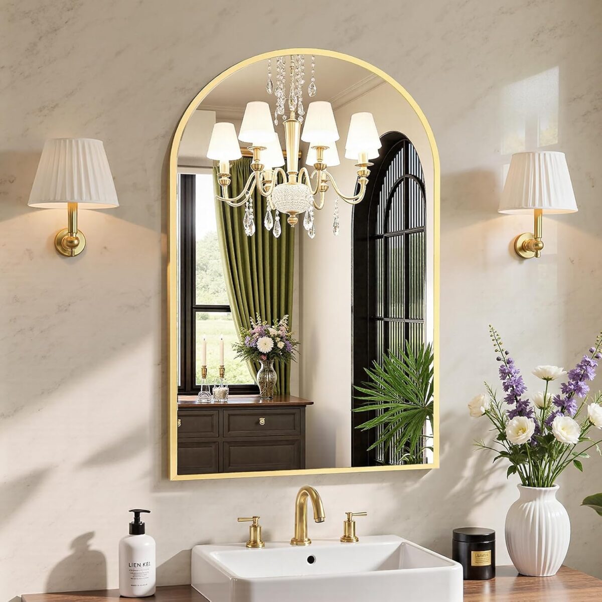 Sweetcrispy 20"x30" Arched Gold Bathroom Mirrors for Wall, Bathroom Mirrors for Over Sink, Metal Framed with HD Shatter-Proof Glass for Entryway, Living Room, Bedroom - Image 2