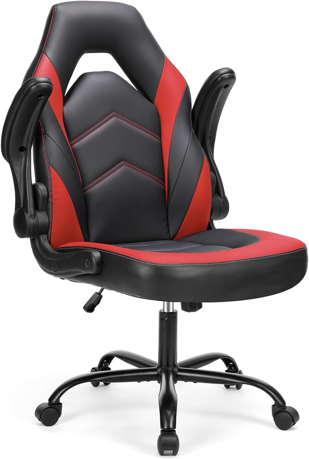 Sweetcrispy-Computer-Gaming-Desk-Chair-Ergonomic-Office-Executive-Adjustable-Swivel-Task-PU-Leather-Racing-Chair-with-Flip-up-Armrest-for-Adults-Kids-Men-Girls-Gamer-Black-Red.jpg Sweetcrispy Computer Gaming Desk Chair - Ergonomic Office Executive Adjustable Swivel Task PU Leather Racing Chair with Flip-up Armrest for Adults, Kids, Men, Girls, Gamer, Black Red - Image 2