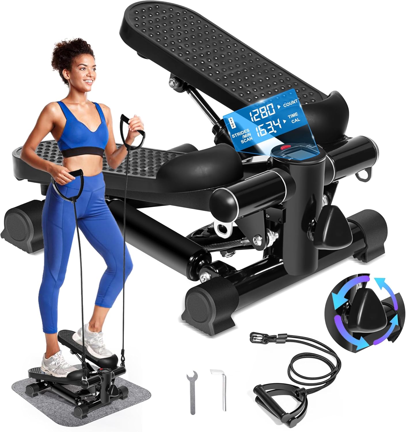 TOPMAJOR-Steppers-for-Exercise-at-Home-with-330-lbs-Weight-Capacity-Resistance-Bands-Non-Slip-Mat-for-Full-Body-Workout-Adjustable-Height-Hydraulic-Stepper-with-LCD-to-Monitor-Steps-Time.jpg TOPMAJOR Steppers for Exercise at Home with 330 lbs Weight Capacity, Resistance Bands & Non-Slip Mat for Full Body Workout, Adjustable Height Hydraulic Stepper with LCD to Monitor Steps & Time - Image 2