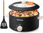 TOPWIT Hot Pot Electric, 4L Electric Pot with Non-Stick Coating, Dual Power Electric Cooker for Deep Frying, Steak, Pasta, Multi-Functional Large Capaity Shabu Shabu Pot for Party, Dark Black - Image 2