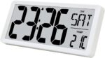 TXL 14.2" Large Digital Day Wall Clock, Custom 8 Languages Calendar, Count up-Down Timer and Temp Reminder, 12/24Hr Desktop Alarm Clock with Extra Large Display for Home Office Studio Hotel, White - Image 2