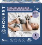 The Honest Company Clean Conscious Overnight Diapers for Sensitive Skin, Hypoallergenic Fragrance-Free Baby Diapers, Cozy Cloud and Star Signs Design, Club Box, Size 5 (27+ lbs), 40 Count - Image 2